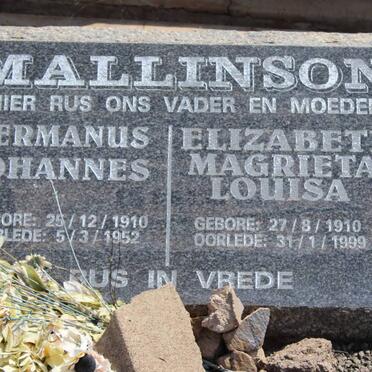 MALLINSON Hermanus Johannes 1910-1952 &amp; Elizabeth Magrieta Louisa 1910-1999