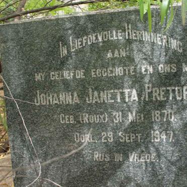 PRETORIUS Johanna Janetta nee ROUX 1870-1947