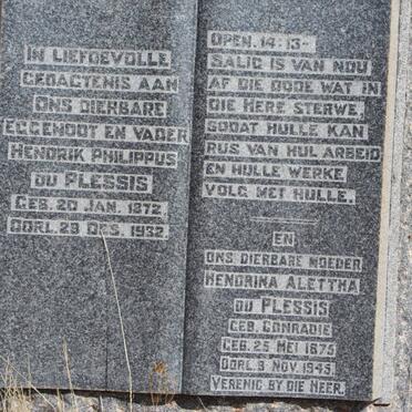 PLESSIS Hendrik Philippus, du 1872-1932 &amp; Hendrina Alettha CONRADIE 1875-1945