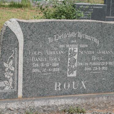 ROUX Louis Adriaan Daniel 1864-1939 &amp; Susara Johanna DU PLESSIS 1867-1950