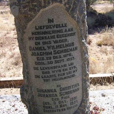 SCHOEMAN Daniel Wilhelmus Joachim 1876-1933 &amp; Susanna Christina Johanna FICK 1891-1934