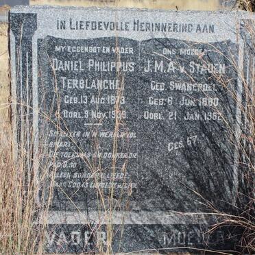 TERBLANCHE Daniel Philippus 1873-1939 &amp; J.M.A. V. STADEN voorheen TERBLANCHE nee SWANEPOEL 1880-1962