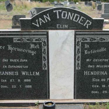 TONDER Johannes Willem, van 1896-1988 &amp; Hendrina Aletta DU PLESSIS 1895-1977