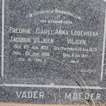 VILJOEN Fredrik Carel Jacobus 1872-1958 &amp; Anna Lodewieka PRETORIUS 1873-1941