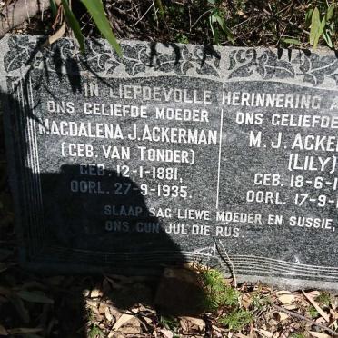 ACKERMAN Magdalena J. nee VAN TONDER  1881-1935 :: ACKERMAN M.J. 1907-1924