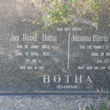 BOTHA Jan David 1865-1931 &amp; Johanna Maria Magdalena DU RANDT 1867-1916