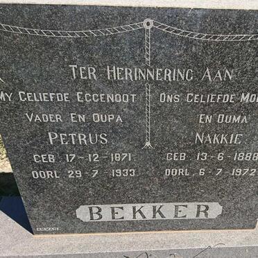 BEKKER Petrus 1871-1933 &amp; Nakkie 1888-1972