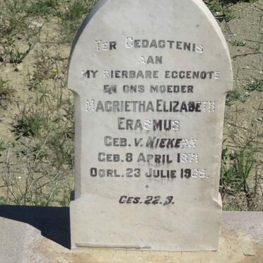 ERASMUS Magrietha Elizabeth nee V. NIEKERK 1871-1939