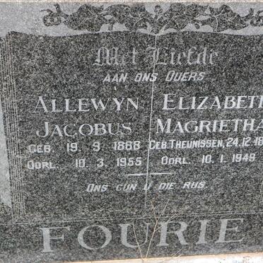 FOURIE Allewyn Jacobus 1868-1955 &amp; Elizabeth Magrietha THEUNISSEN 1871-1949
