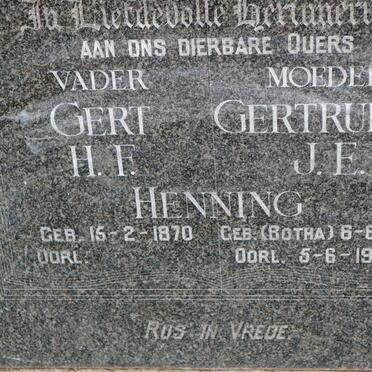HENNING Gert H.F. 1870- &amp; Gertruida J.E. BOTHA 1873-1924