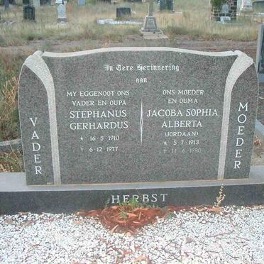 HERBST Stephanus Gerhardus 1910-1977 &amp; Jacoba Sophia Alberta JORDAAN 1913-1980