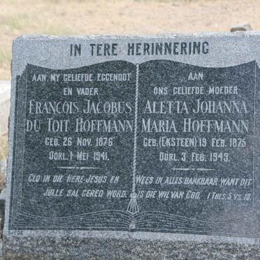 HOFFMANN Francois Jacobus du Toit 1876-1941 &amp; Aletta Johanna Maria EKSTEEN 1875-1949