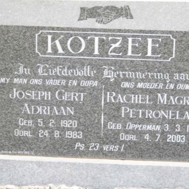 KOTZEE Joseph Gert Adriaan 1920-1983 &amp; Rachel Magrita Petronela OPPERMAN 1938-2003