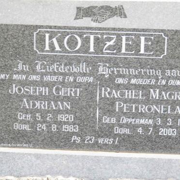 KOTZEE Joseph Gert Adriaan 1920-1983 &amp; Rachel Magrita Petronela OPPERMAN 1938-2003