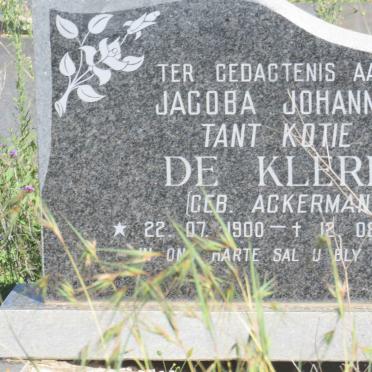 KLERK Jacoba Johanna, de nee ACKERMAN 1900-2000