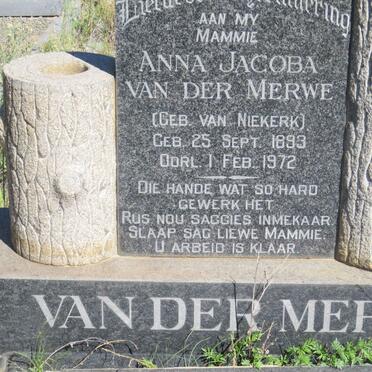 MERWE Anna Jacoba, van der nee VAN NIEKERK 1893-1972