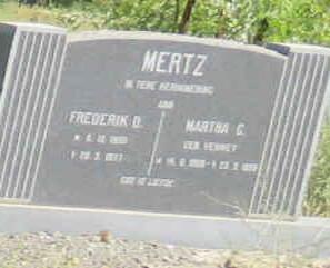 MERTZ Frederik D. 1890-1977 &amp; Martha C. VERWEY 1908-1993