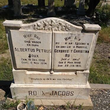 ROUX Albertus Petrus 1888-1974 &amp; Gerbrecht Christina JACOBS 1892-1931