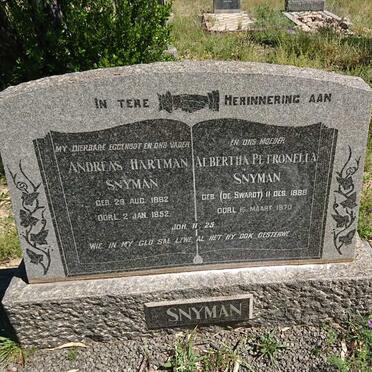 SNYMAN Andreas Hartman 1882-1952 &amp; Albertha Petronella DE SWARDT 1888-1970