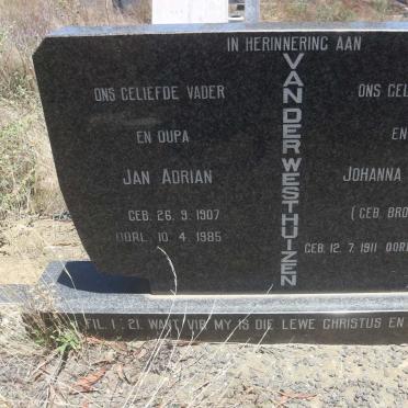 WESTHUIZEN Jan Adrian, van der 1907-1985 &amp; Johanna Elizabeth BRONKHORST 1911-2004