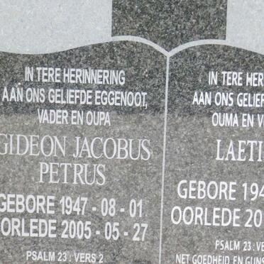 ? Gideon Jacobus Petrus 1947-2005 &amp; Laetitia 1948-2013
