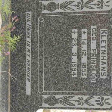KLEYNHANS Elizabeth J.C. nee PRINSLOO 1895-1984