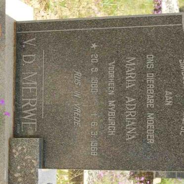 MERWE Maria Adriana, v.d. nee MYBURGH 1880-1968
