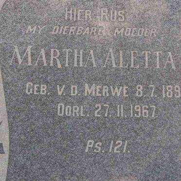 MERWE Martha Aletta, v.d. 1890-1967