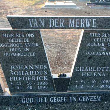 MERWE Johannes Sohardus Frederick, van der 1925-1998 & Charlotte Helena 1925-2002 