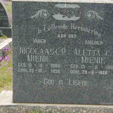 MIENIE Nicolaas C.P. 1886-1958 &amp; Aletta C. 1901-1966