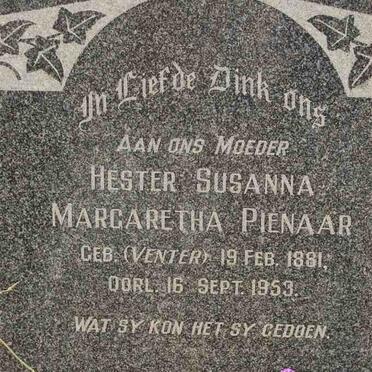 PIENAAR Hester Susanna Margaretha nee VENTER 1881-1953