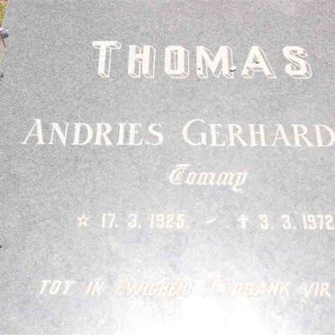 THOMAS Andries Gerhardus 1925-1972 &amp; Lucia Johanna VAN HEERDEN 1930-2000
