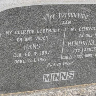 MINNS Hans 1887-1961 &amp; Hendrina C.M.A. LABUSCHAGNE 1896-1965