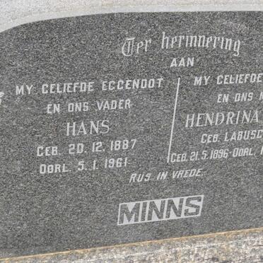 MINNS Hans 1887-1961 &amp; Hendrina C.M.A. LABUSCHAGNE 1896-1965