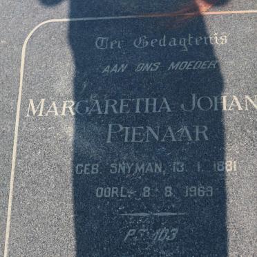 PIENAAR Margaretha Johanna nee SNYMAN 1881-1969