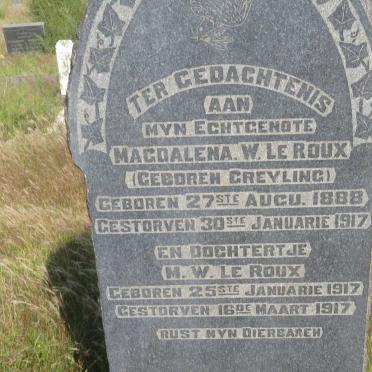 ROUX Magdalena W., le nee GREYLING 1888-1917 :: LE ROUX M.W. 1917-1917