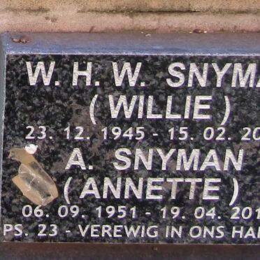 SNYMAN W.H.W. 1945-2007 &amp; A. 1951-2016