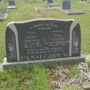 PANSEGROUW Jacobus Johannes 1882-1959 &amp; Anna Susanna  VAN DER MERWE  1890-1956