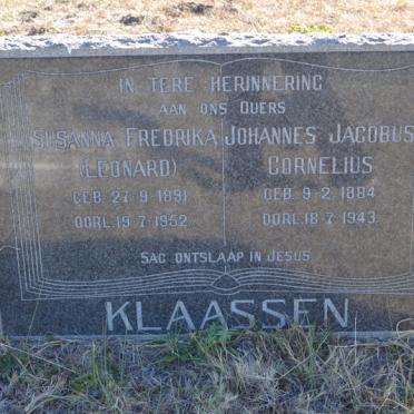 KLAASSEN Johannes Jacobus Cornelius 1884-1943 &amp; Susanna Fredrika LEONARD 1891-1952