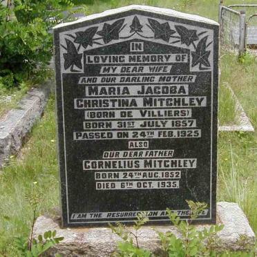 MITCHLEY Cornelius 1852-1935 &amp; Maria Jacoba Christina DE VILLIERS 1857-1925