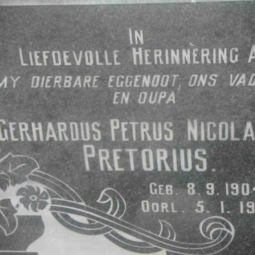 PRETORIUS Gerhardus Petrus Nicolaas 1904-1958