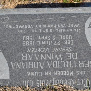 WINNAAR Gertruida Adriana, de nee VENTER 1889-1960