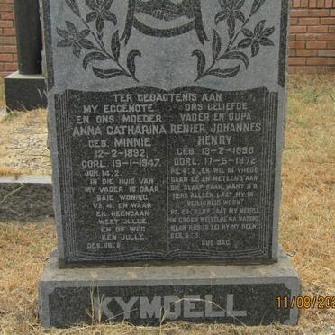 KYMDELL Renier Johannes Henry 1898-1972 &amp; Anna Catharina MINNIE 1892-1947