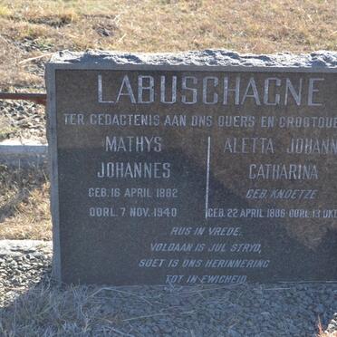 LABUSCHAGNE Mathys Johannes 1882-1940 &amp; Aletta Johanna Catharina KNOETZE 18??-1961