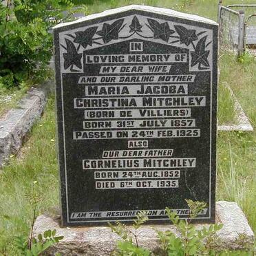 MITCHLEY Cornelius 1852-1935 &amp; Maria Jacoba Christina DE VILLIERS 1857-1925