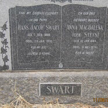 SWART Hans Jacob 1888-1950 &amp; Anna Magdalena nee STEYN 1894-1974