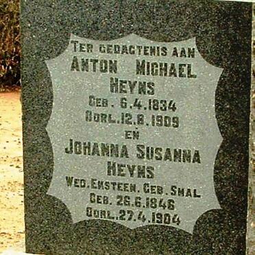 HEYNS Anton Michiel 1834-1909 &amp; Johanna Susanna EKSTEEN nee SMAL 1846-1904