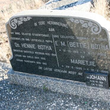 BOTHA Hennie &amp; E.M. 1913-2000 :: BOTHA Johann 1939-2004 :: BOTHA Marietjie 1935-1995
