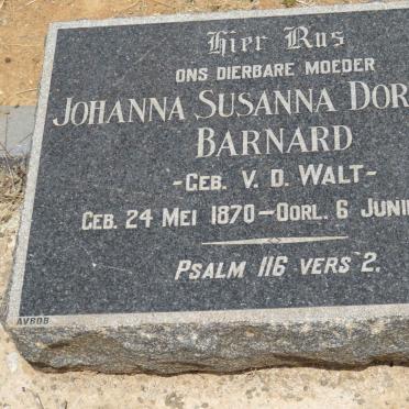 BARNARD Johanna Susanna Dorethea nee V.D. WALT 1870-1946