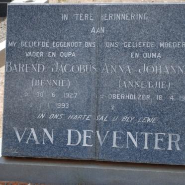 DEVENTER Barend Jacobus, van 1927-1993 &amp; Anna Johanna OBERHOLZER 1931-